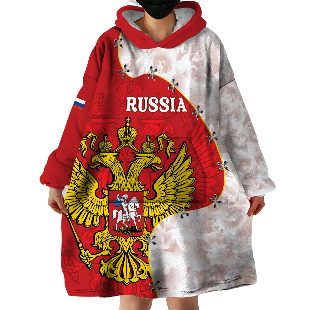 Russia Independence Day Wearable Blanket Hoodie Coat Of Arms With Map - Wonder Print Shop