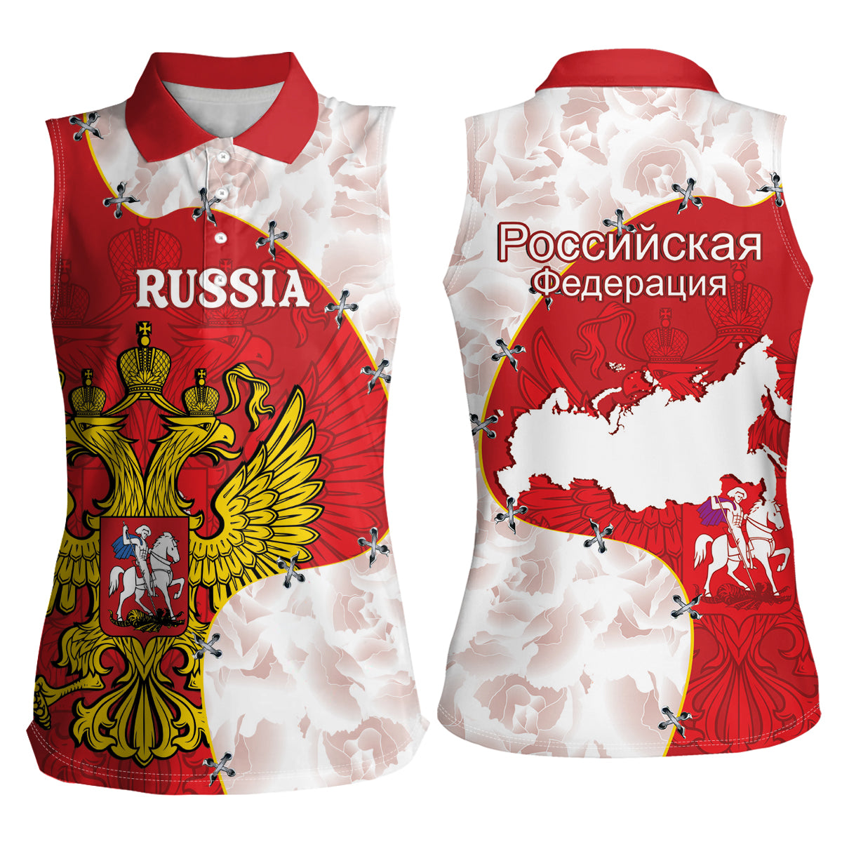 Russia Independence Day Women Sleeveless Polo Shirt Coat Of Arms With Map - Wonder Print Shop