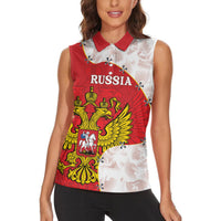 Russia Independence Day Women Sleeveless Polo Shirt Coat Of Arms With Map - Wonder Print Shop
