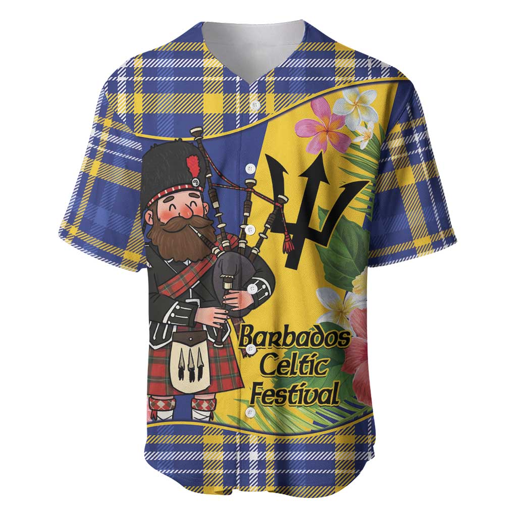 Barbados Celtic 2025 Festival Baseball Jersey Scottish Man With Bagpipes