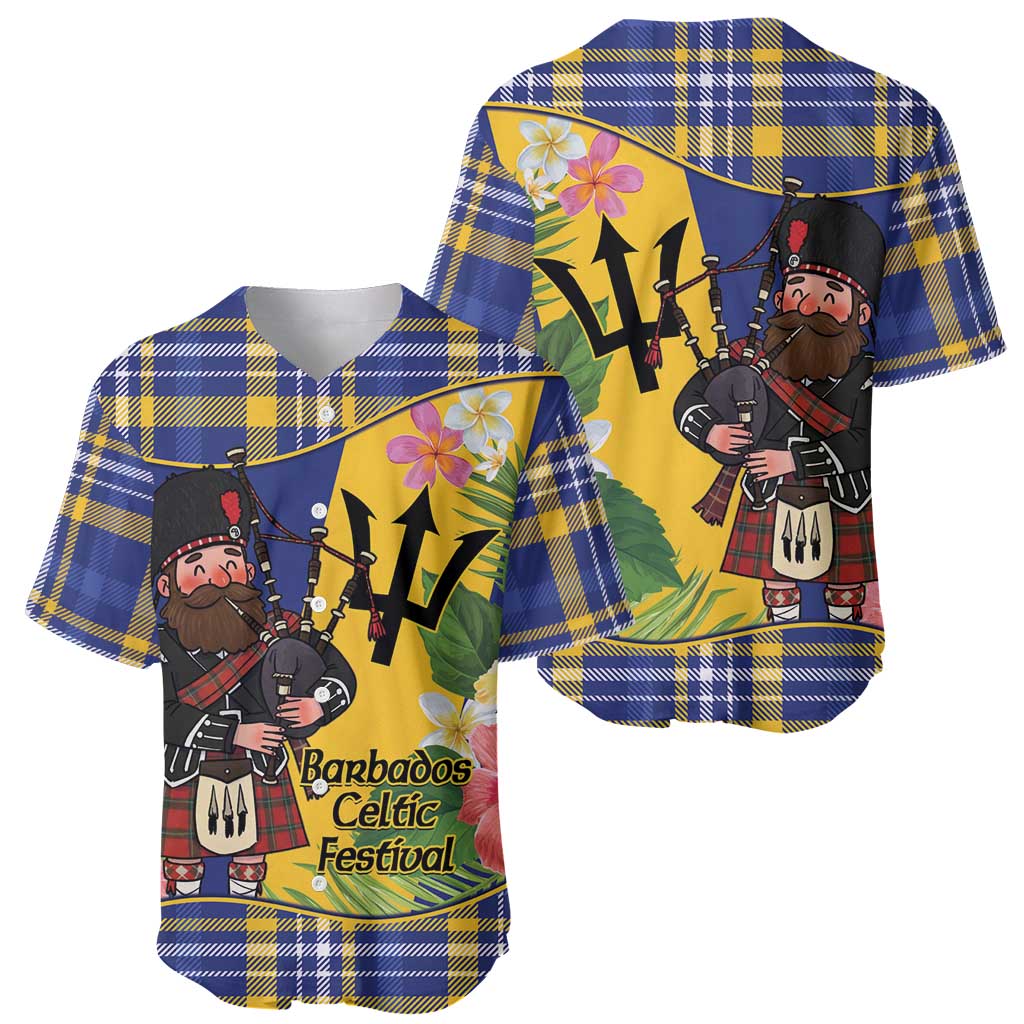 Barbados Celtic 2025 Festival Baseball Jersey Scottish Man With Bagpipes