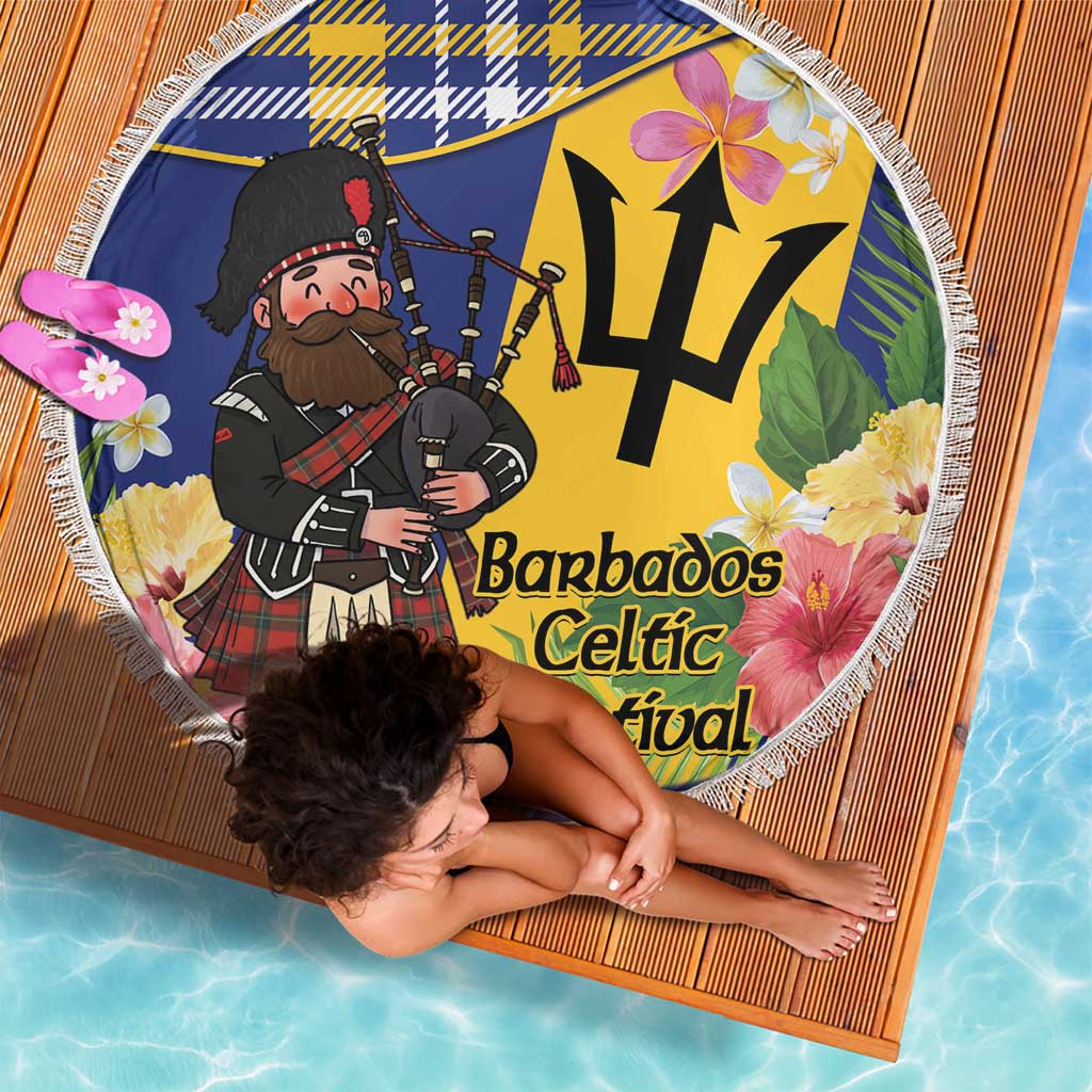 Barbados Celtic 2025 Festival Beach Blanket Scottish Man With Bagpipes