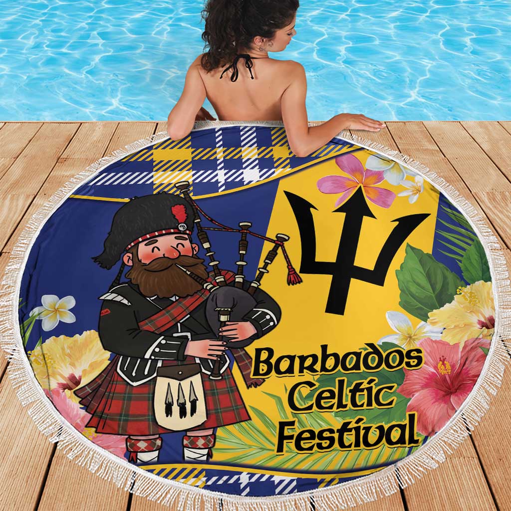 Barbados Celtic 2025 Festival Beach Blanket Scottish Man With Bagpipes