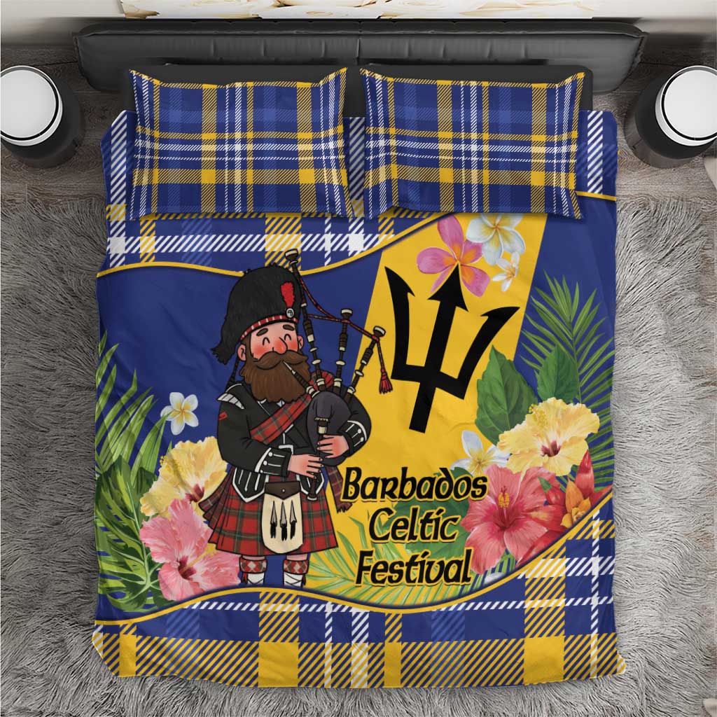 Barbados Celtic 2025 Festival Bedding Set Scottish Man With Bagpipes