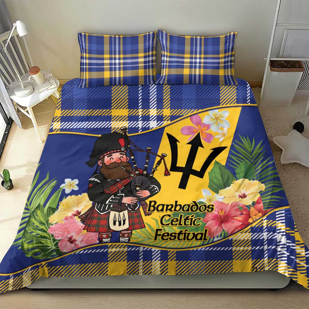 Barbados Celtic 2025 Festival Bedding Set Scottish Man With Bagpipes