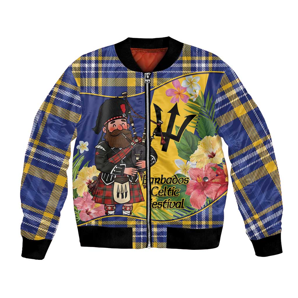 Barbados Celtic 2025 Festival Bomber Jacket Scottish Man With Bagpipes
