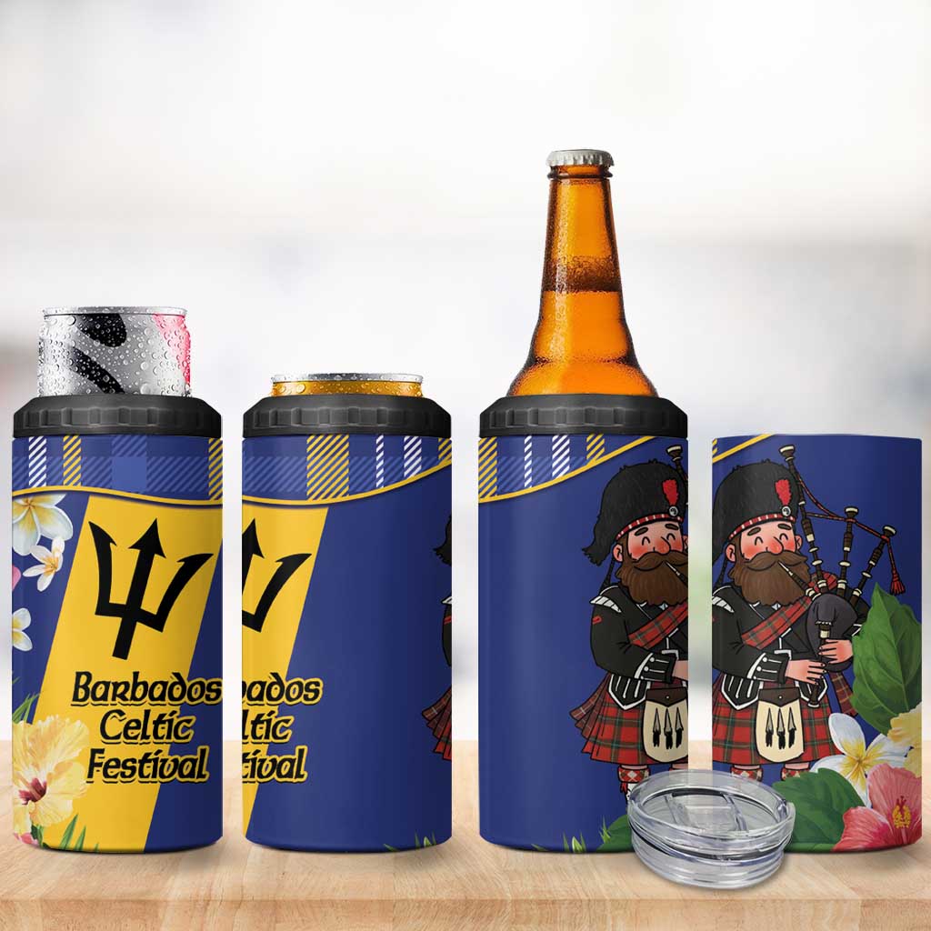 Barbados Celtic 2025 Festival 4 in 1 Can Cooler Tumbler Scottish Man With Bagpipes