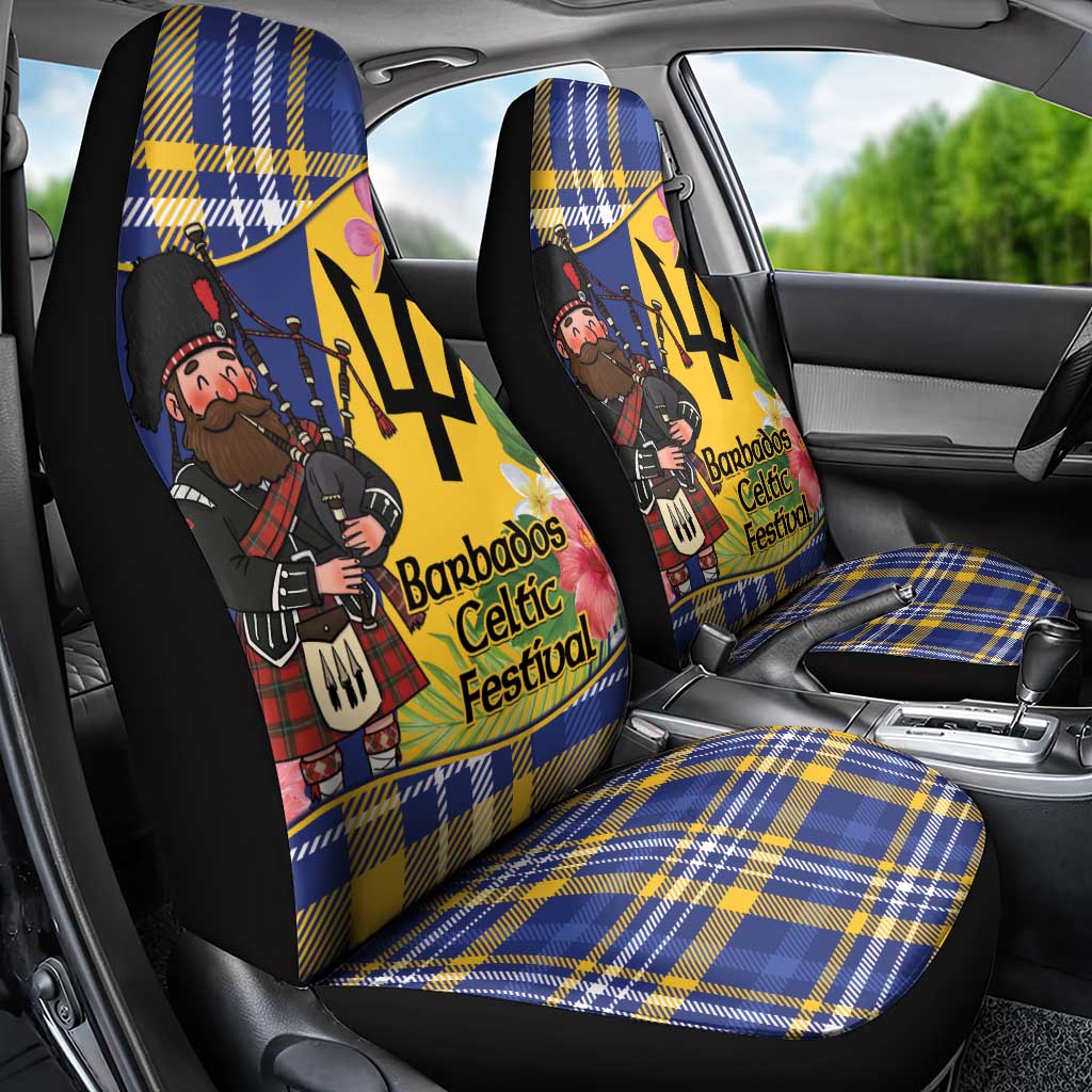 Barbados Celtic 2025 Festival Car Seat Cover Scottish Man With Bagpipes
