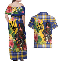 Barbados Celtic 2025 Festival Couples Matching Off Shoulder Maxi Dress and Hawaiian Shirt Scottish Man With Bagpipes