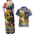 Barbados Celtic 2025 Festival Couples Matching Off Shoulder Maxi Dress and Hawaiian Shirt Scottish Man With Bagpipes