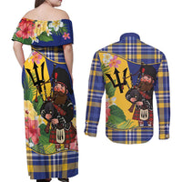 Barbados Celtic 2025 Festival Couples Matching Off Shoulder Maxi Dress and Long Sleeve Button Shirt Scottish Man With Bagpipes