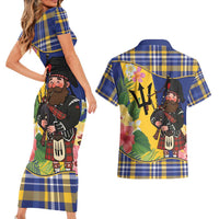 Barbados Celtic 2025 Festival Couples Matching Short Sleeve Bodycon Dress and Hawaiian Shirt Scottish Man With Bagpipes