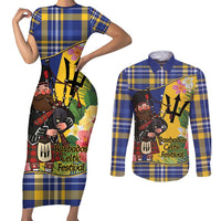 Barbados Celtic 2025 Festival Couples Matching Short Sleeve Bodycon Dress and Long Sleeve Button Shirt Scottish Man With Bagpipes