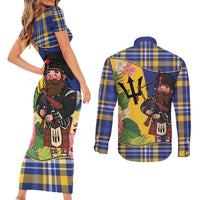 Barbados Celtic 2025 Festival Couples Matching Short Sleeve Bodycon Dress and Long Sleeve Button Shirt Scottish Man With Bagpipes