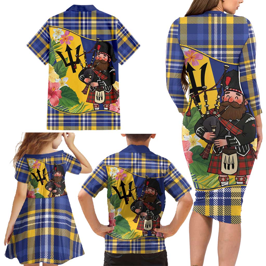 Barbados Celtic 2025 Festival Family Matching Long Sleeve Bodycon Dress and Hawaiian Shirt Scottish Man With Bagpipes