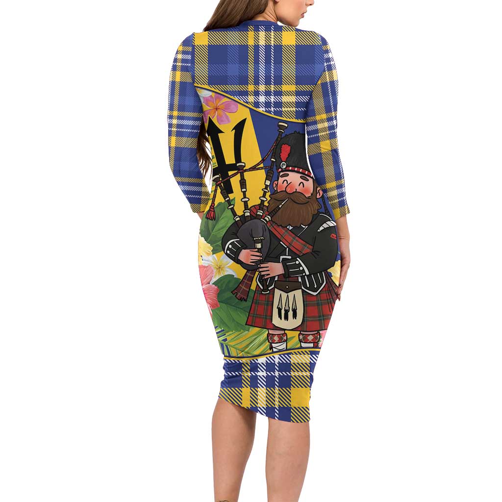 Barbados Celtic 2025 Festival Family Matching Long Sleeve Bodycon Dress and Hawaiian Shirt Scottish Man With Bagpipes