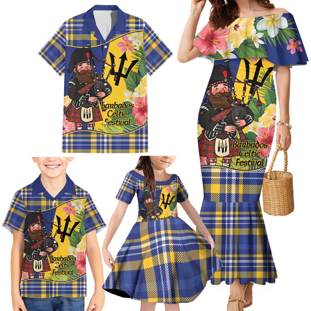 Barbados Celtic 2025 Festival Family Matching Mermaid Dress and Hawaiian Shirt Scottish Man With Bagpipes