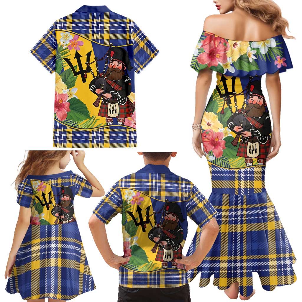 Barbados Celtic 2025 Festival Family Matching Mermaid Dress and Hawaiian Shirt Scottish Man With Bagpipes