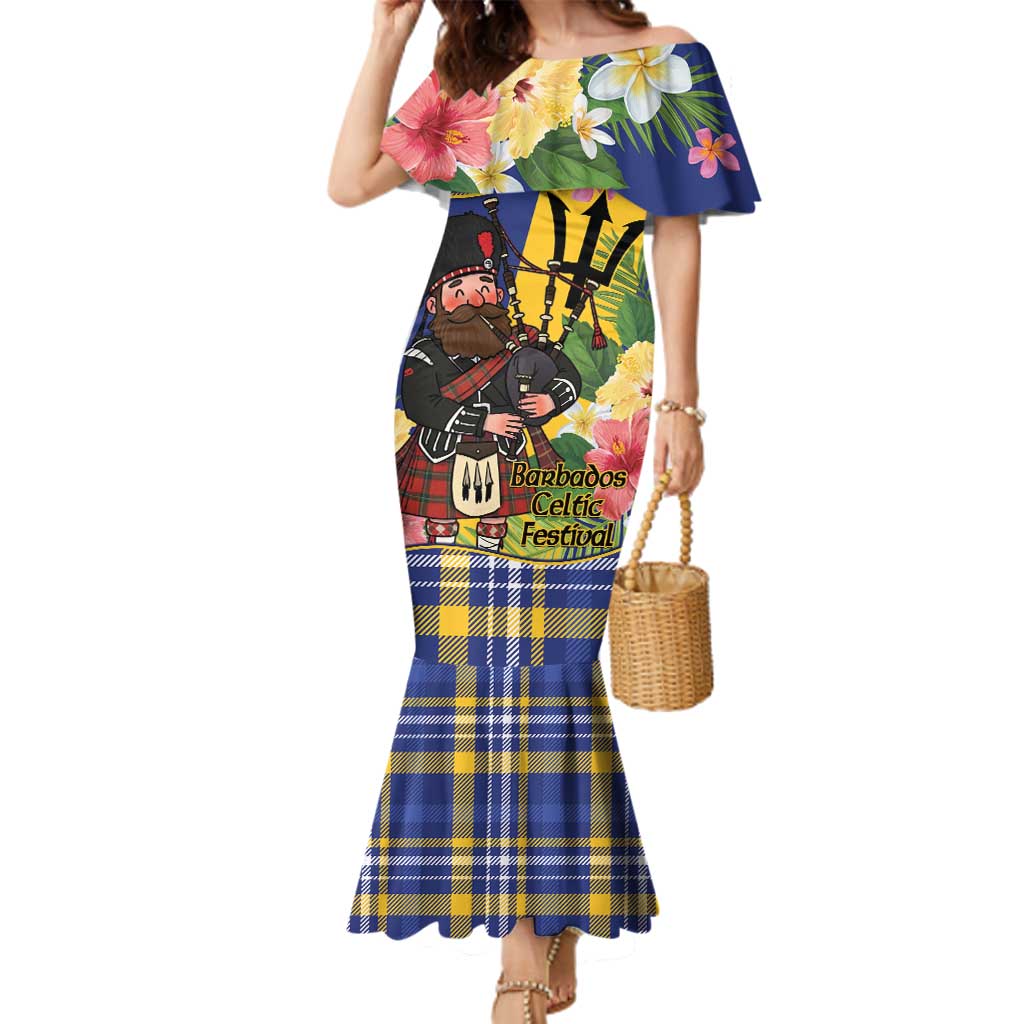 Barbados Celtic 2025 Festival Family Matching Mermaid Dress and Hawaiian Shirt Scottish Man With Bagpipes