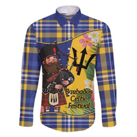 Barbados Celtic 2025 Festival Family Matching Off The Shoulder Long Sleeve Dress and Hawaiian Shirt Scottish Man With Bagpipes