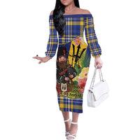 Barbados Celtic 2025 Festival Family Matching Off The Shoulder Long Sleeve Dress and Hawaiian Shirt Scottish Man With Bagpipes