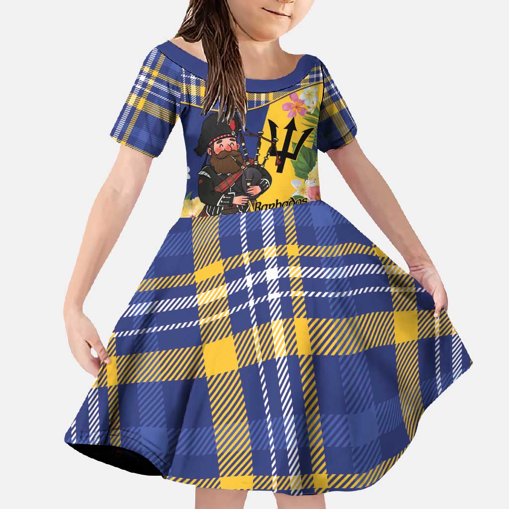 Barbados Celtic 2025 Festival Family Matching Off Shoulder Maxi Dress and Hawaiian Shirt Scottish Man With Bagpipes