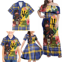 Barbados Celtic 2025 Festival Family Matching Off Shoulder Maxi Dress and Hawaiian Shirt Scottish Man With Bagpipes