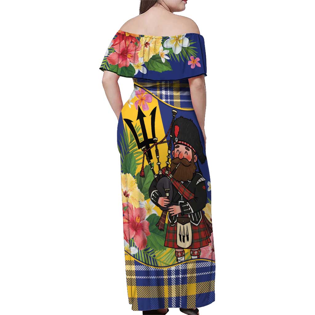 Barbados Celtic 2025 Festival Family Matching Off Shoulder Maxi Dress and Hawaiian Shirt Scottish Man With Bagpipes