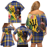 Barbados Celtic 2025 Festival Family Matching Off Shoulder Short Dress and Hawaiian Shirt Scottish Man With Bagpipes