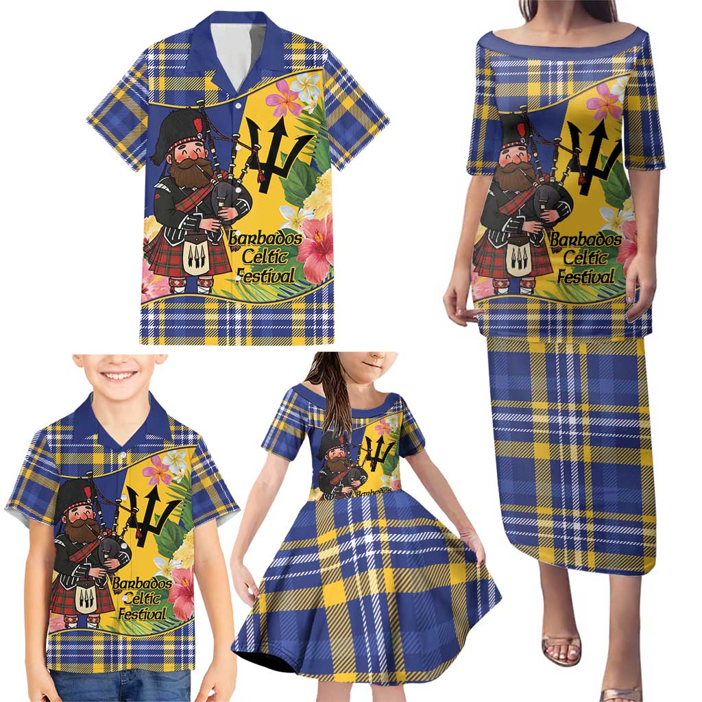 Barbados Celtic 2025 Festival Family Matching Puletasi and Hawaiian Shirt Scottish Man With Bagpipes