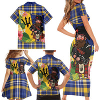 Barbados Celtic 2025 Festival Family Matching Short Sleeve Bodycon Dress and Hawaiian Shirt Scottish Man With Bagpipes