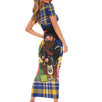 Barbados Celtic 2025 Festival Family Matching Short Sleeve Bodycon Dress and Hawaiian Shirt Scottish Man With Bagpipes
