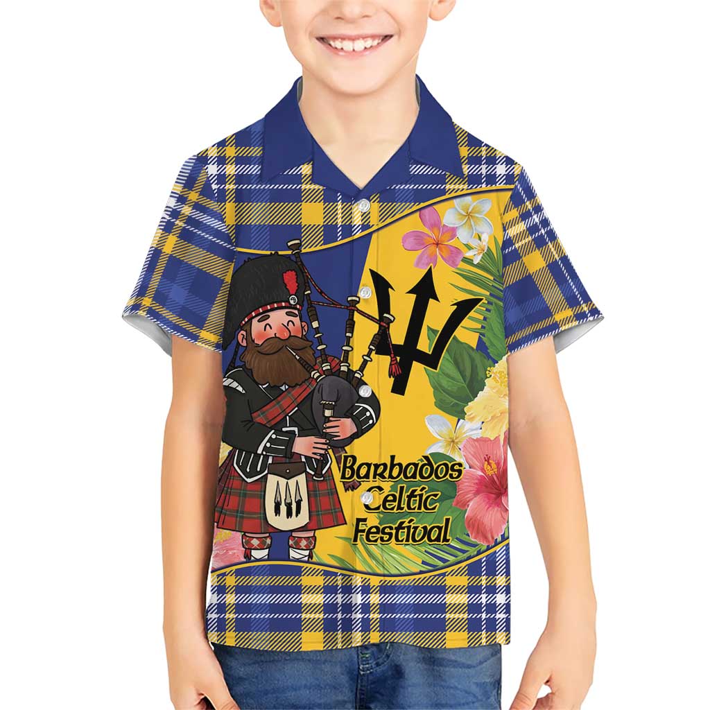 Barbados Celtic 2025 Festival Family Matching Short Sleeve Bodycon Dress and Hawaiian Shirt Scottish Man With Bagpipes