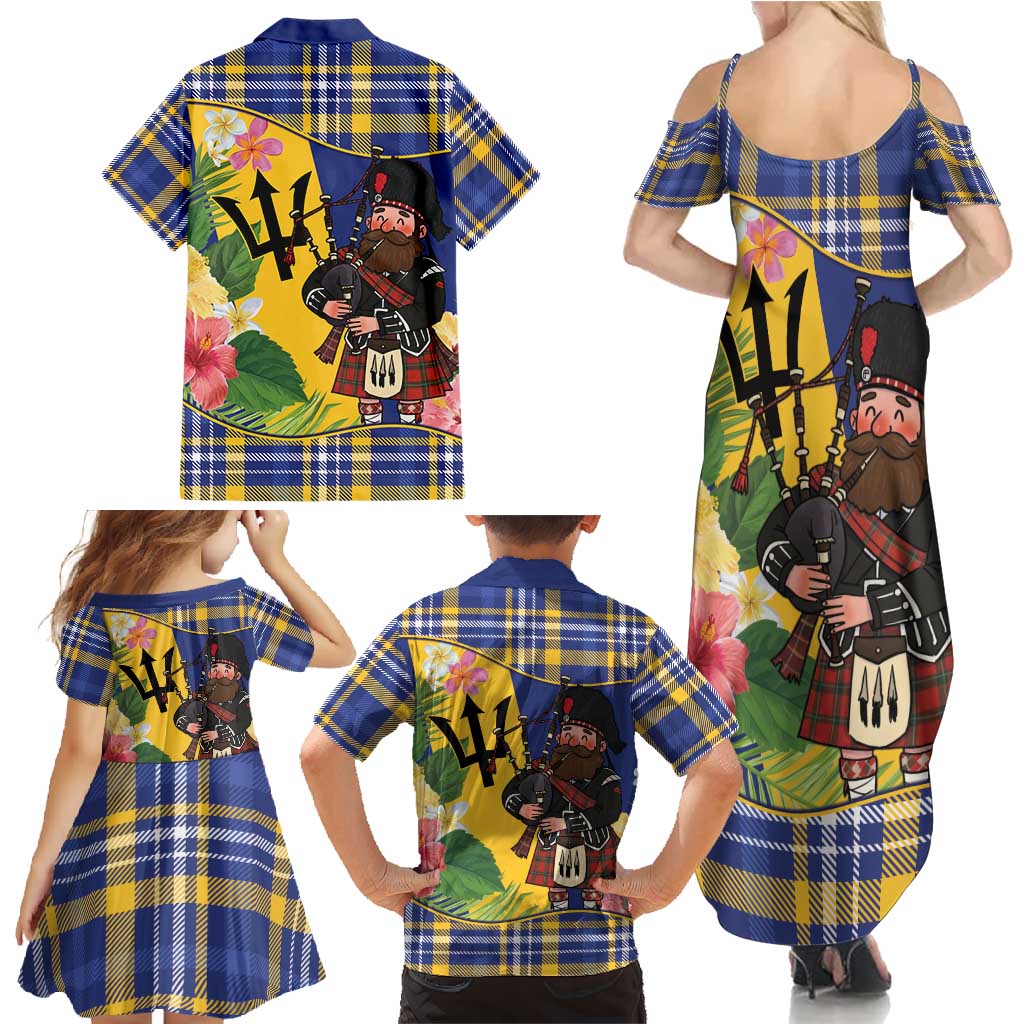 Barbados Celtic 2025 Festival Family Matching Summer Maxi Dress and Hawaiian Shirt Scottish Man With Bagpipes