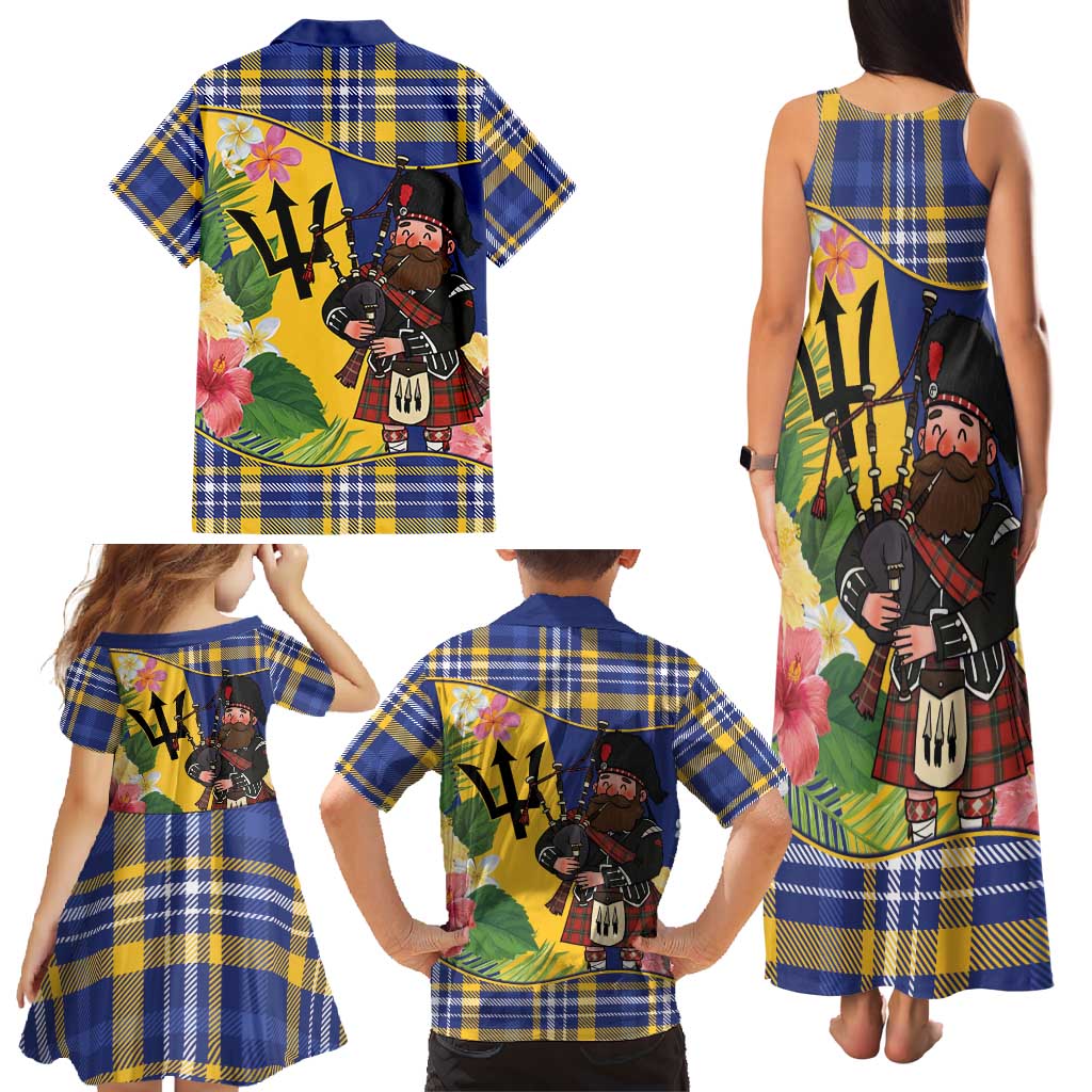 Barbados Celtic 2025 Festival Family Matching Tank Maxi Dress and Hawaiian Shirt Scottish Man With Bagpipes