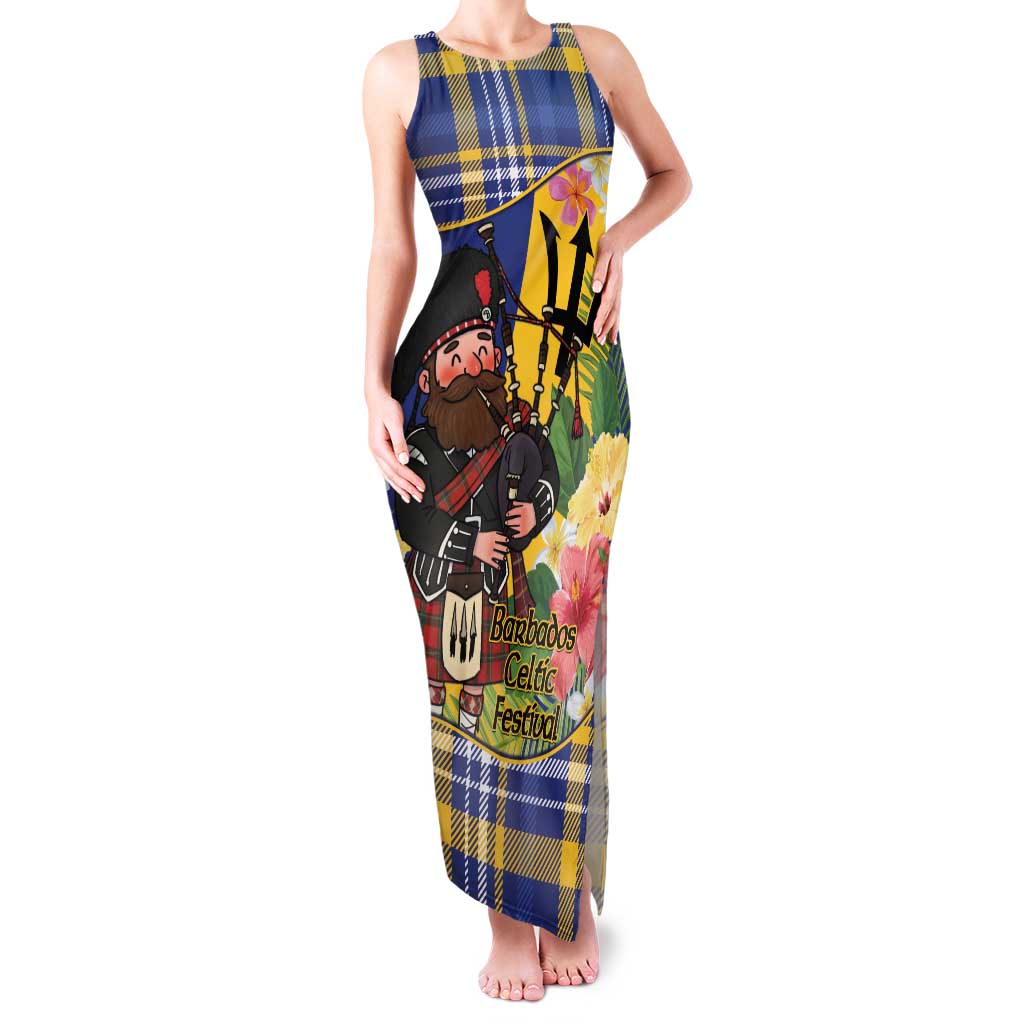 Barbados Celtic 2025 Festival Family Matching Tank Maxi Dress and Hawaiian Shirt Scottish Man With Bagpipes