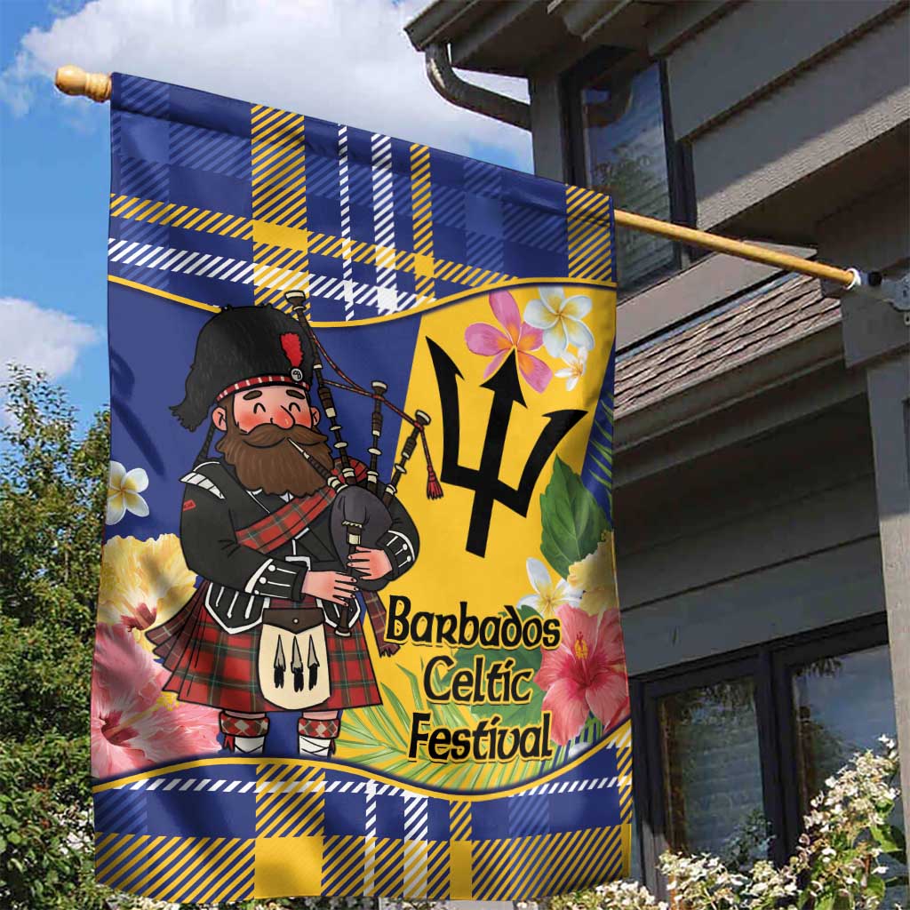 Barbados Celtic 2025 Festival Garden Flag Scottish Man With Bagpipes