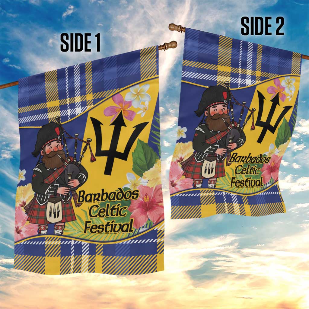 Barbados Celtic 2025 Festival Garden Flag Scottish Man With Bagpipes