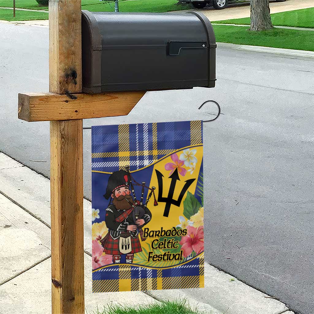 Barbados Celtic 2025 Festival Garden Flag Scottish Man With Bagpipes