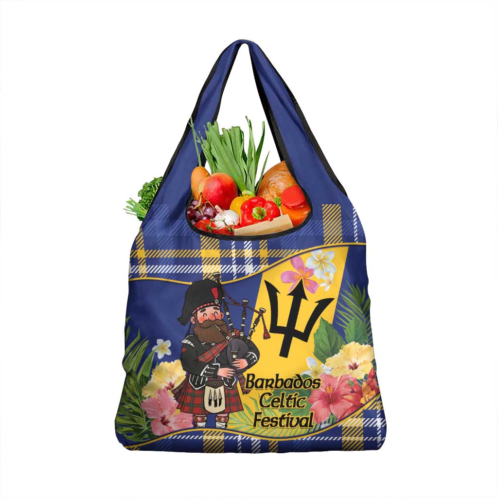 Barbados Celtic 2025 Festival Grocery Bag Scottish Man With Bagpipes
