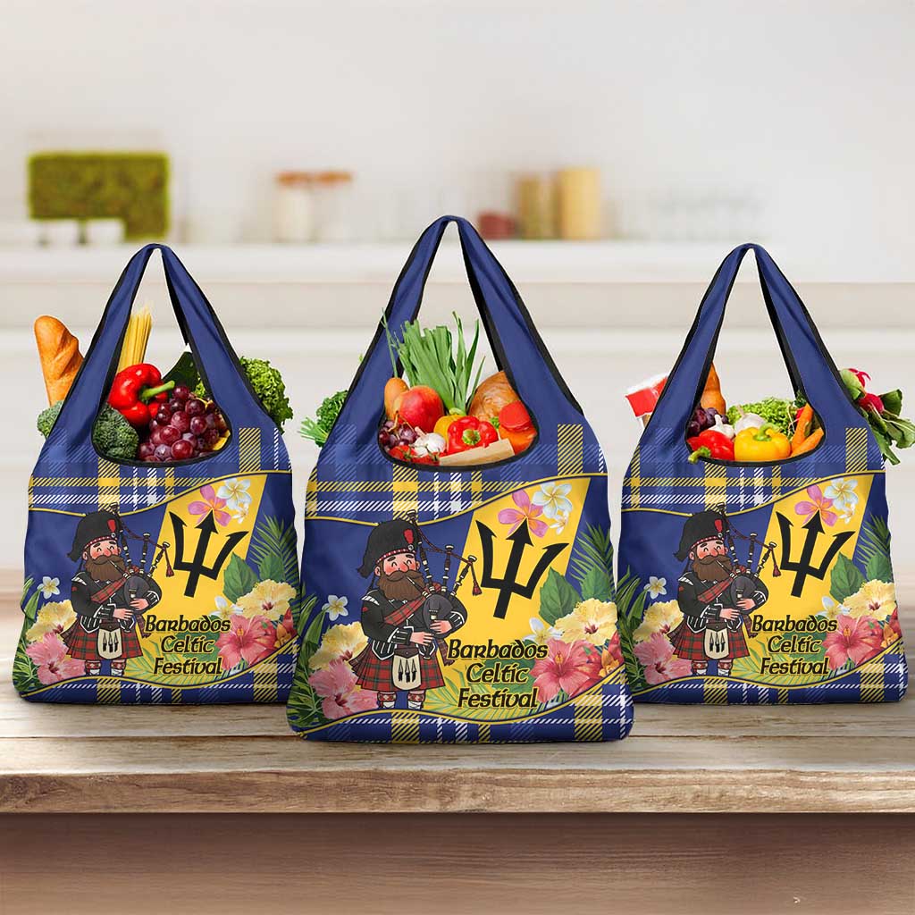 Barbados Celtic 2025 Festival Grocery Bag Scottish Man With Bagpipes