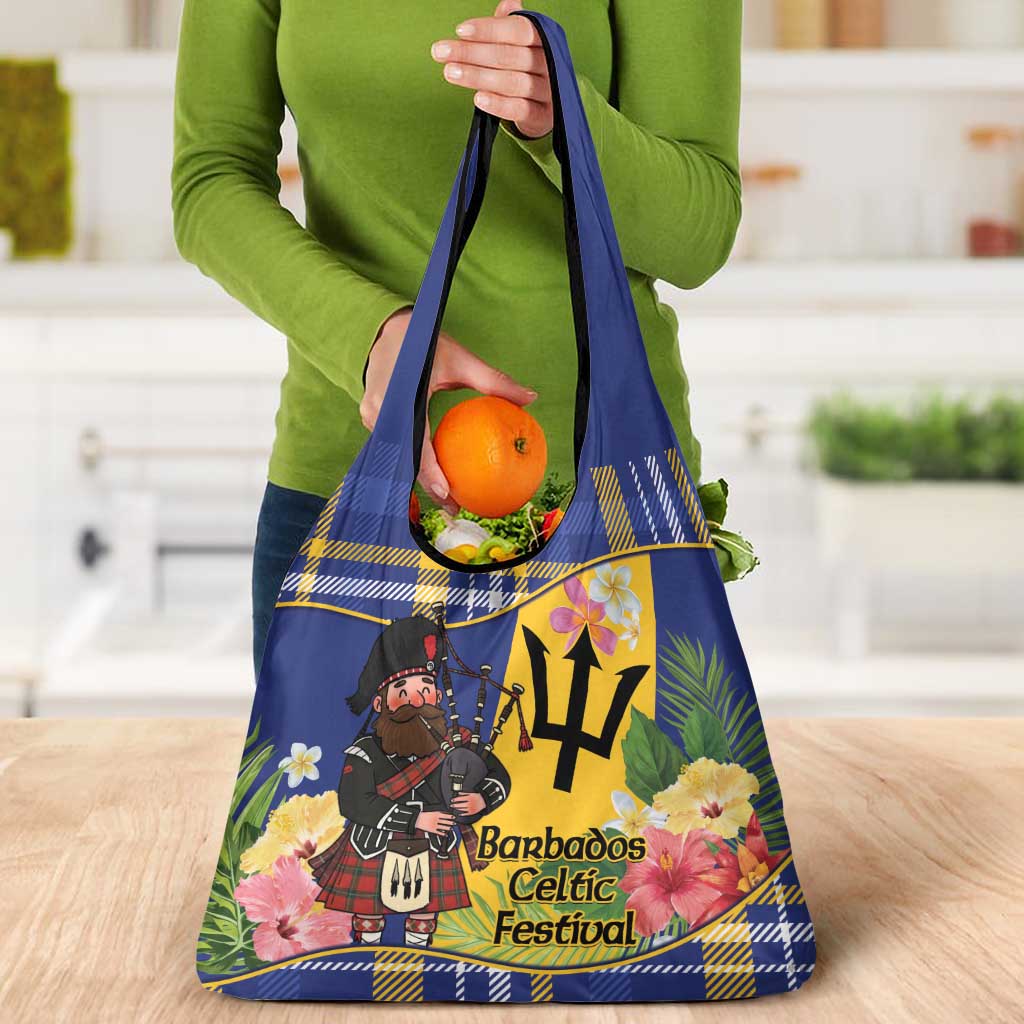 Barbados Celtic 2025 Festival Grocery Bag Scottish Man With Bagpipes