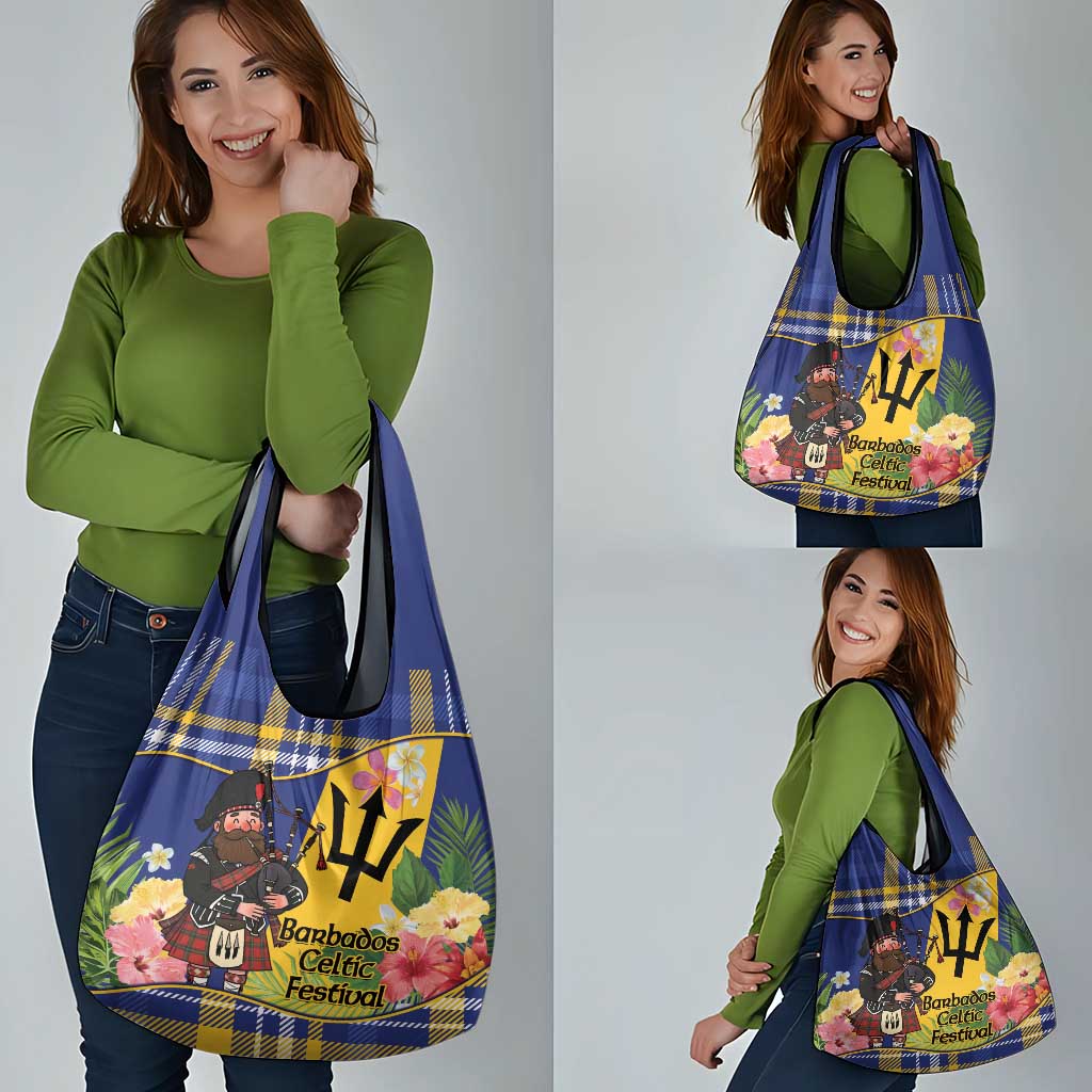 Barbados Celtic 2025 Festival Grocery Bag Scottish Man With Bagpipes