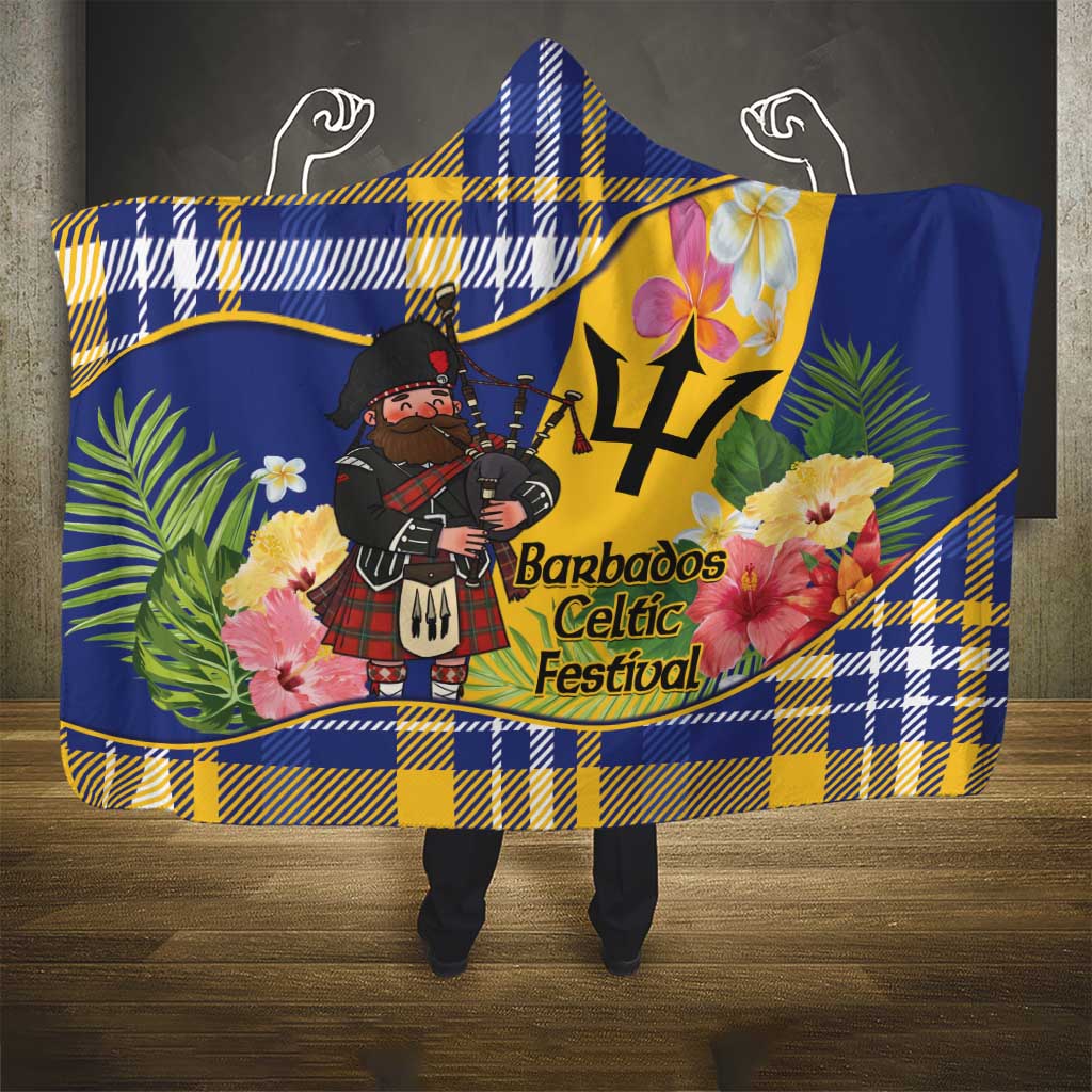 Barbados Celtic 2025 Festival Hooded Blanket Scottish Man With Bagpipes