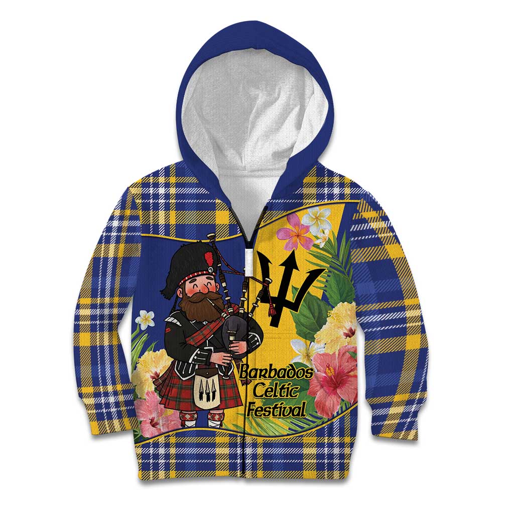 Barbados Celtic 2025 Festival Kid Hoodie Scottish Man With Bagpipes