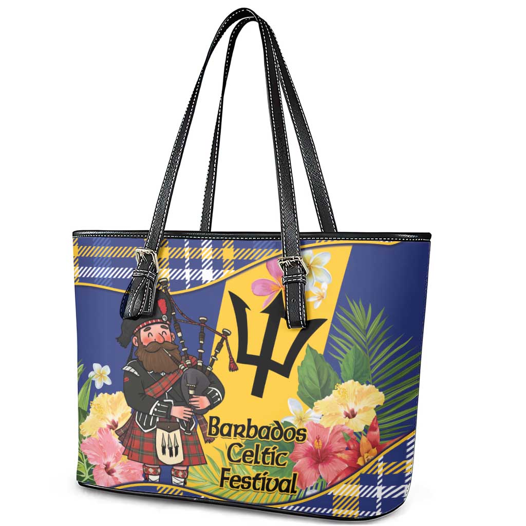 Barbados Celtic 2025 Festival Leather Tote Bag Scottish Man With Bagpipes