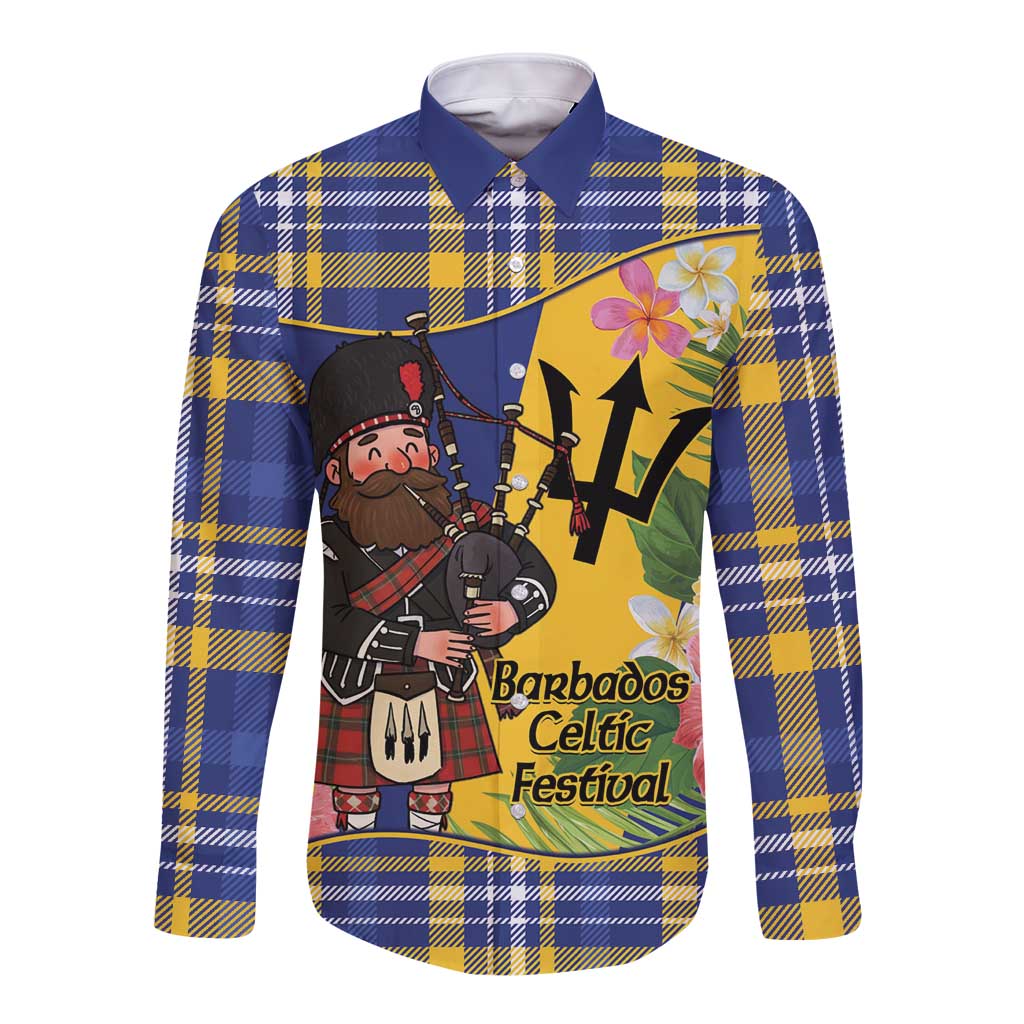 Barbados Celtic 2025 Festival Long Sleeve Button Shirt Scottish Man With Bagpipes