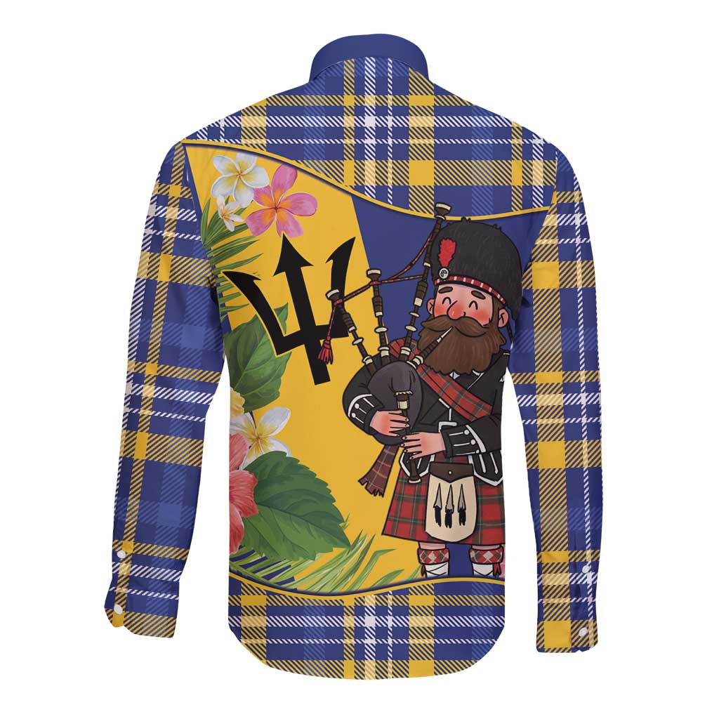 Barbados Celtic 2025 Festival Long Sleeve Button Shirt Scottish Man With Bagpipes