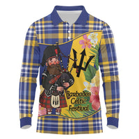 Barbados Celtic 2025 Festival Long Sleeve Polo Shirt Scottish Man With Bagpipes