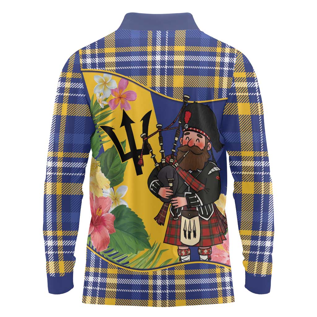 Barbados Celtic 2025 Festival Long Sleeve Polo Shirt Scottish Man With Bagpipes